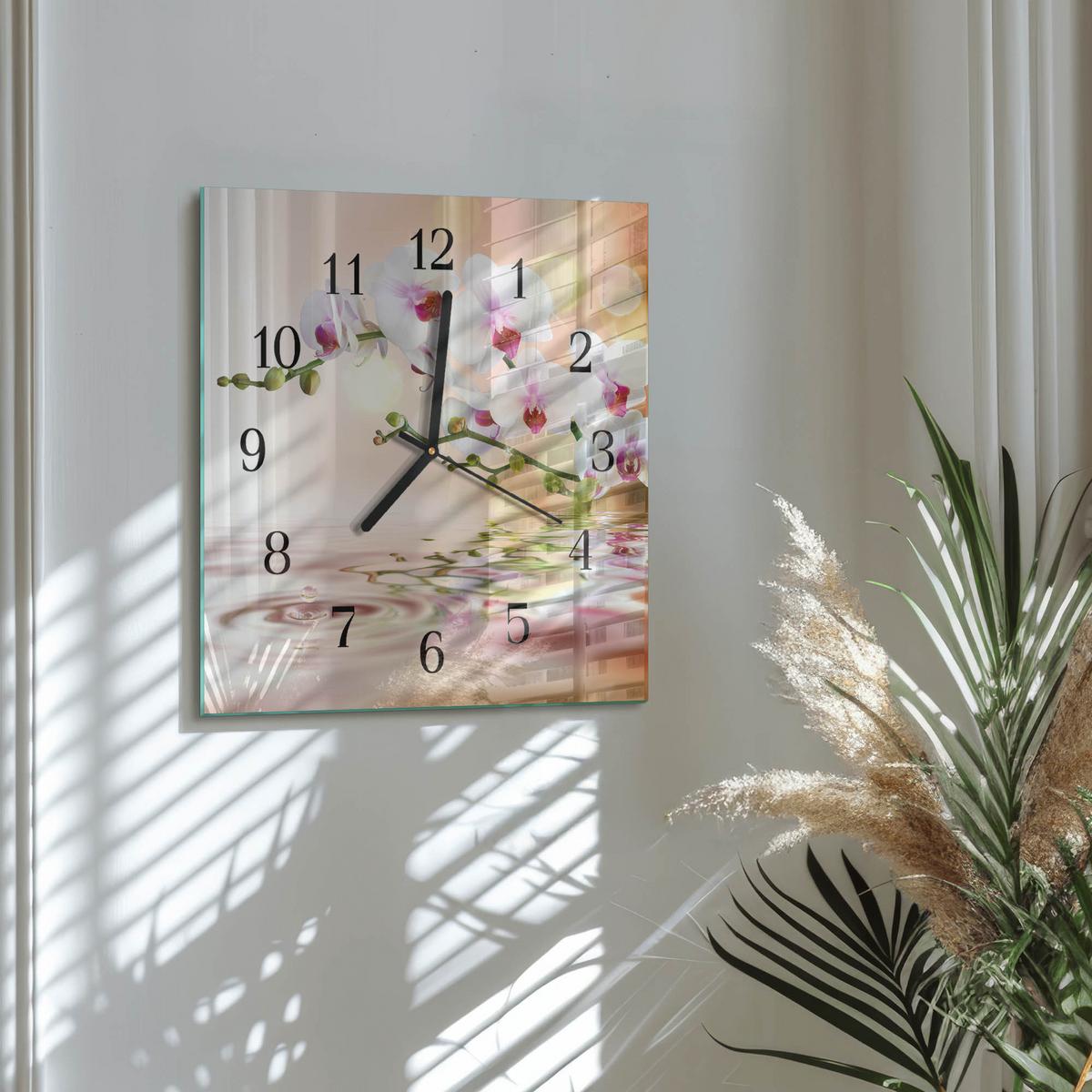 WANDUHR aus Glas 30x30 cm - Orchidee - Multicolor, Glas (30/30/0.4cm) - TULUP