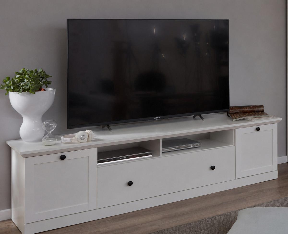 TV-LOWBOARD weiß matt 177 x 49 cm, Fernsehtisch im Landhaus-Stil - Silberfarben/Weiß, Holzwerkstoff/Metall (177/49/41cm) - Top.Furn