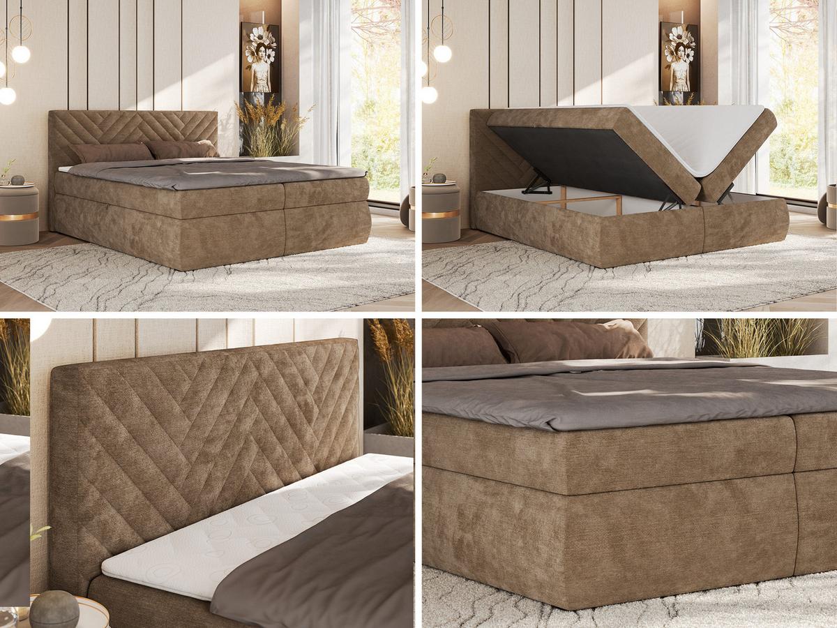 BOXBETT AVERTA 160/200 - Braun Schenille glatt - H3 - Braun, Textil (160/200cm) - MKS