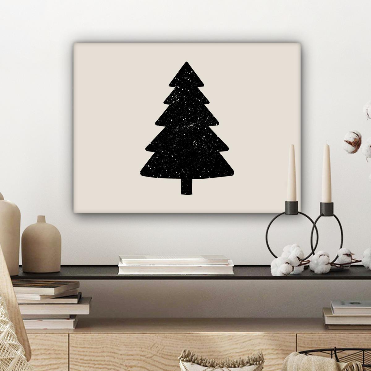 LEINWANDBILD Weihnachtsbaum - Schwarz - Urlaub - Beige Wandbild 40x30 cm - Schwarz, Textil (40/30cm) - MuchoWow