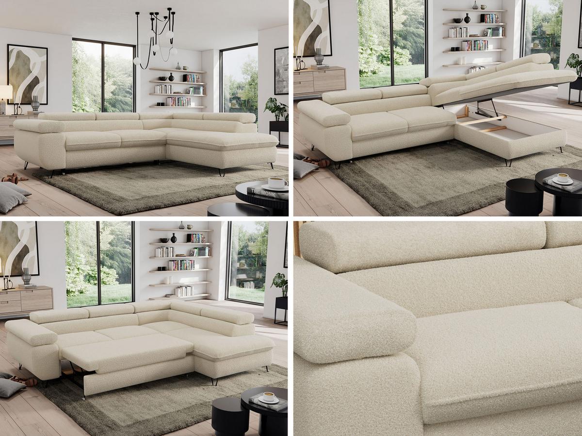 ECKSOFA PEDRO L Beige Boucle - Rechts Seite - Beige/Schwarz, Textil/Metall (273/208cm) - MKS