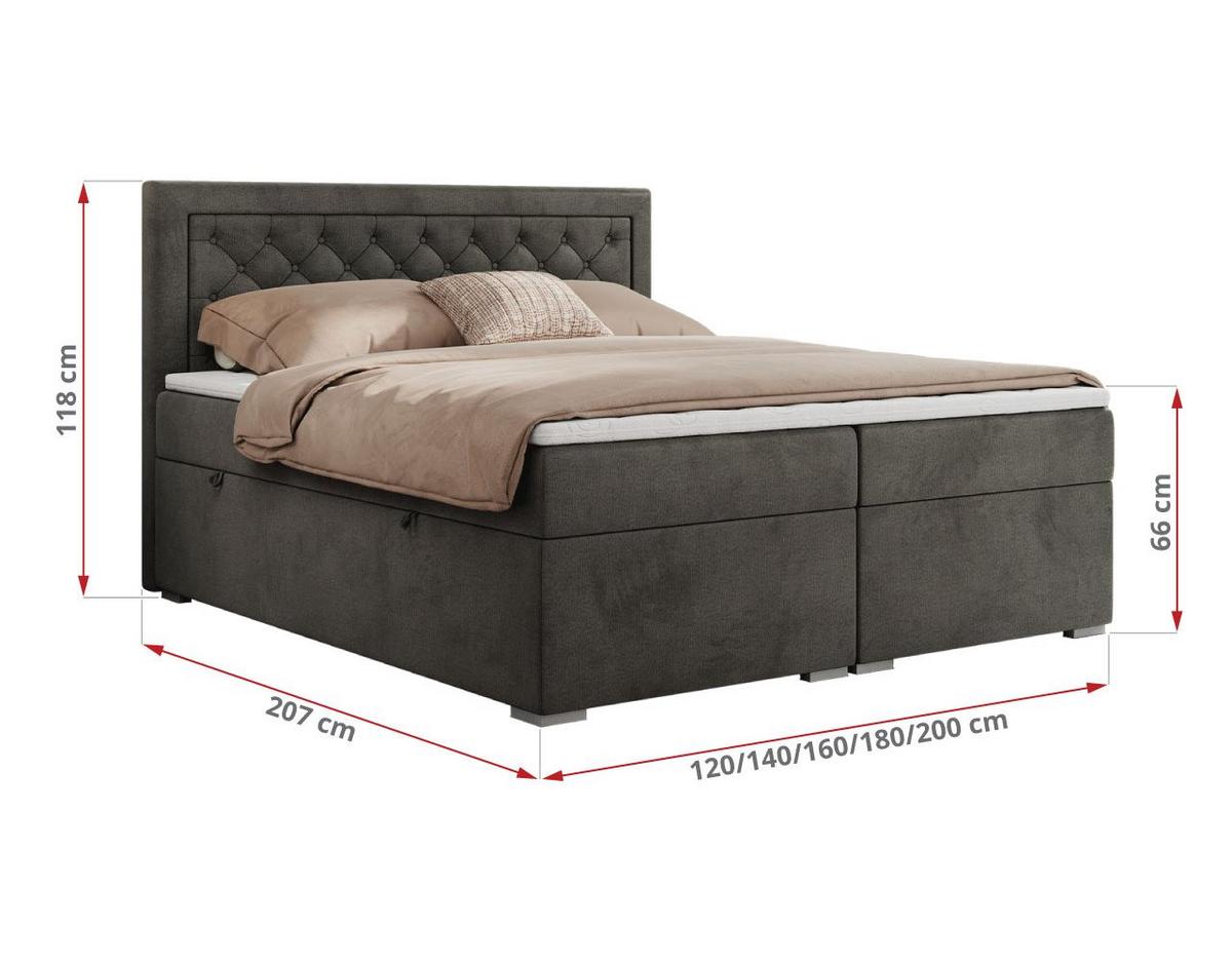 BOXBETT JASIR 160/200 - Dunkelgrau Velvet - H3 - Dunkelgrau, Holz/Textil (160/200cm) - MKS