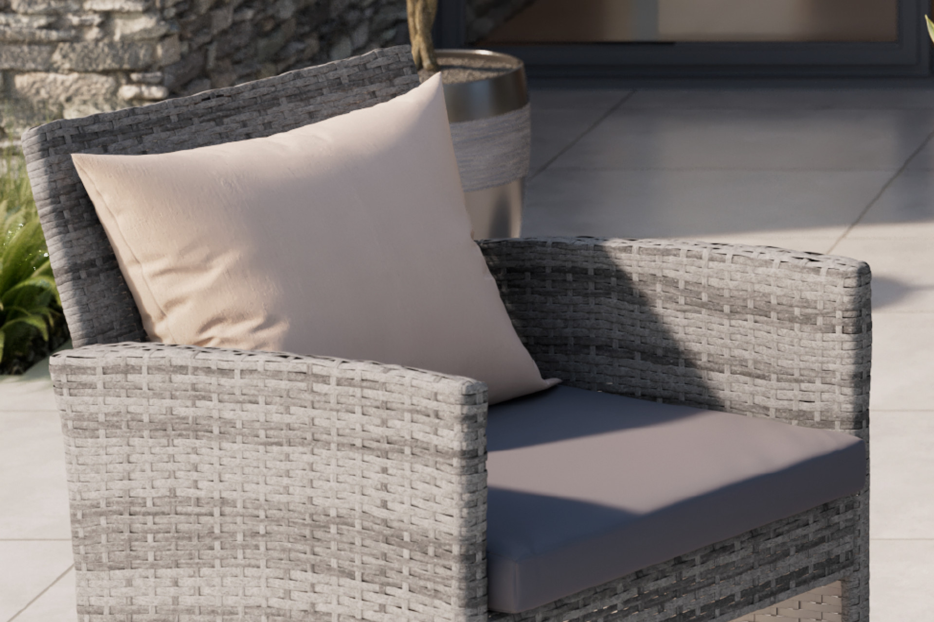 Gartenset Rattan Sitzkissen Webstoff imprägniert Bezüge abnehmbar 