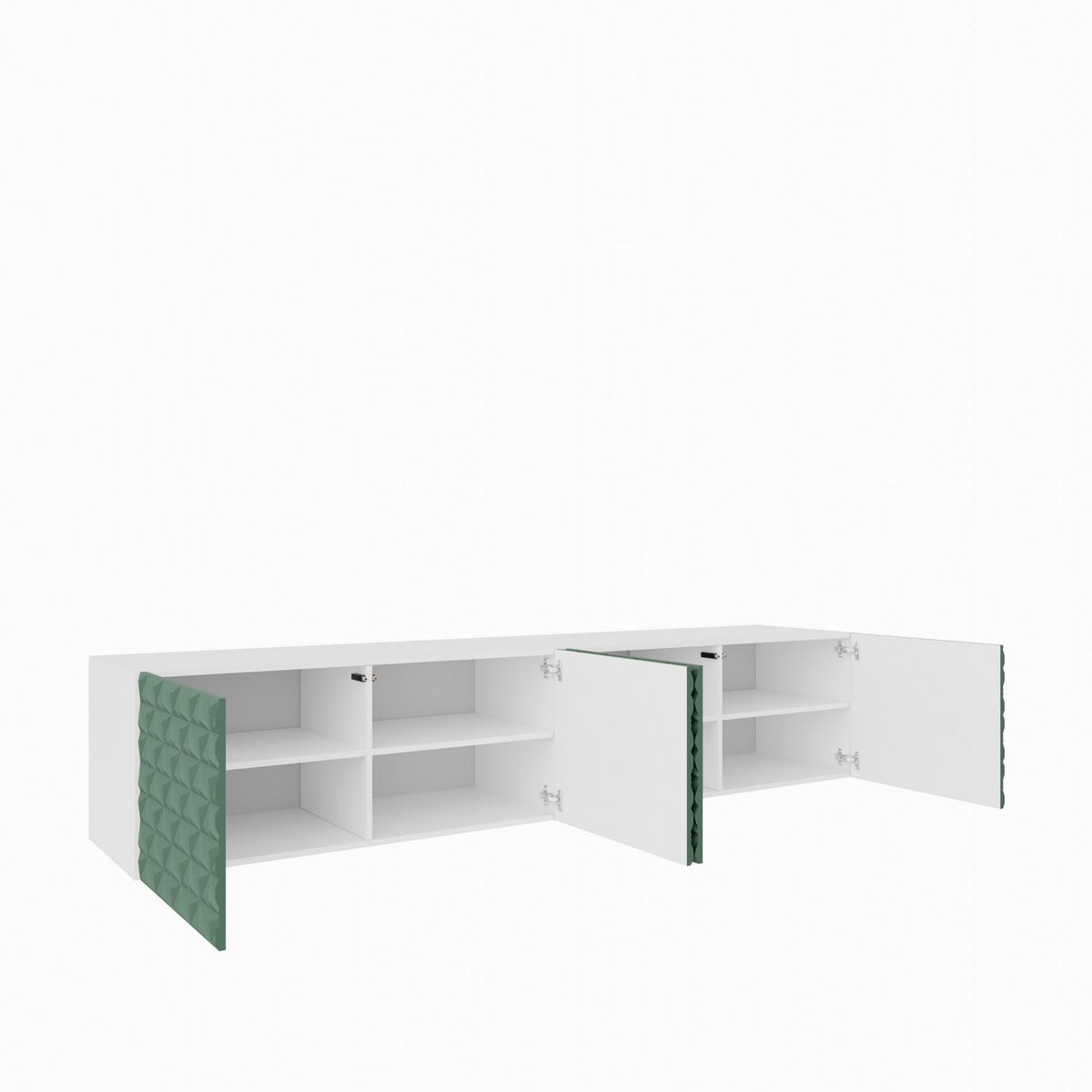 LOWBOARD ROVA 200/41/40 cm, Hängender TV-Schrank Weiß / Grün - Weiß/Grün, Holzwerkstoff (200/41/40cm) - MASSENO