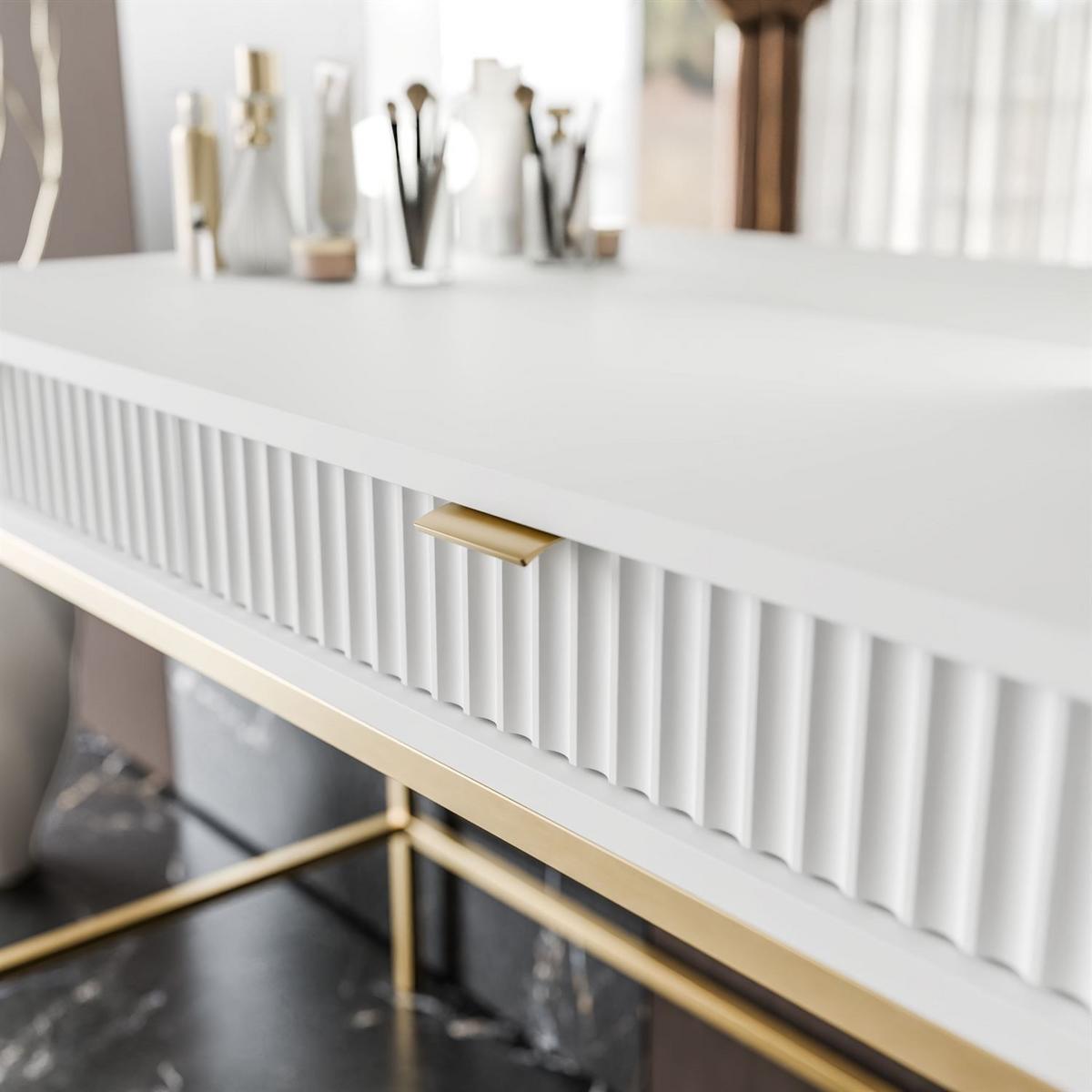 SCHMINKTISCH MIT SPIEGEL CORTADO GOLD T104 WEISS - Weiß, Holzwerkstoff (104/78/50cm) - Lookway