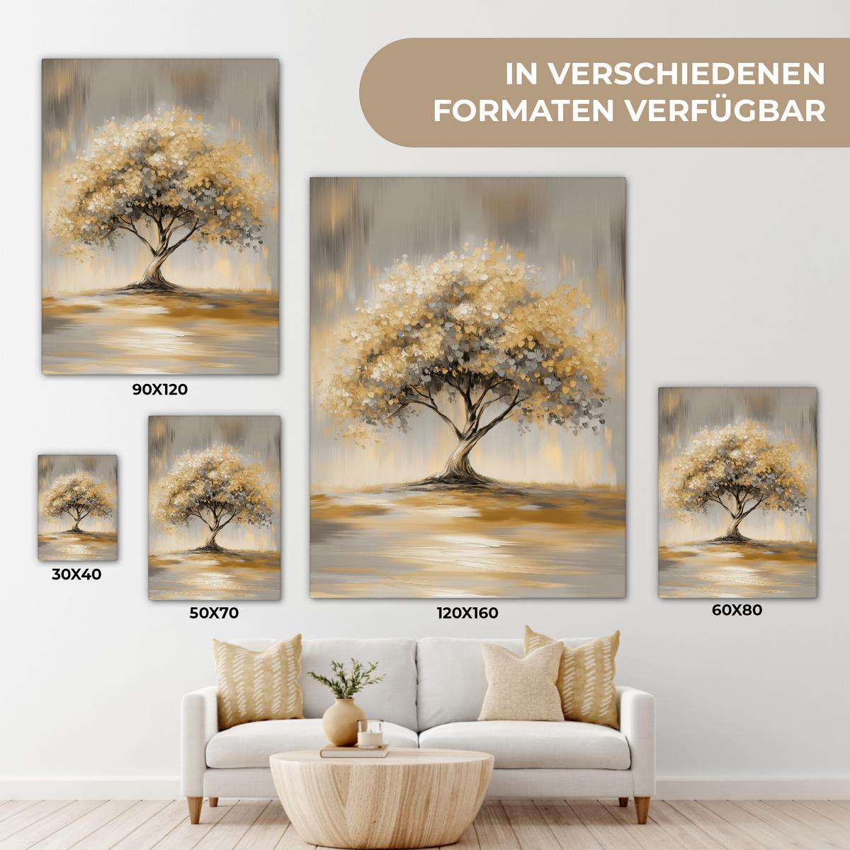 LEINWANDBILD Gemälde - Baum - Abstrakt - Blätter Room Decor 30x40 cm - Beige, Textil (30/40cm) - MuchoWow