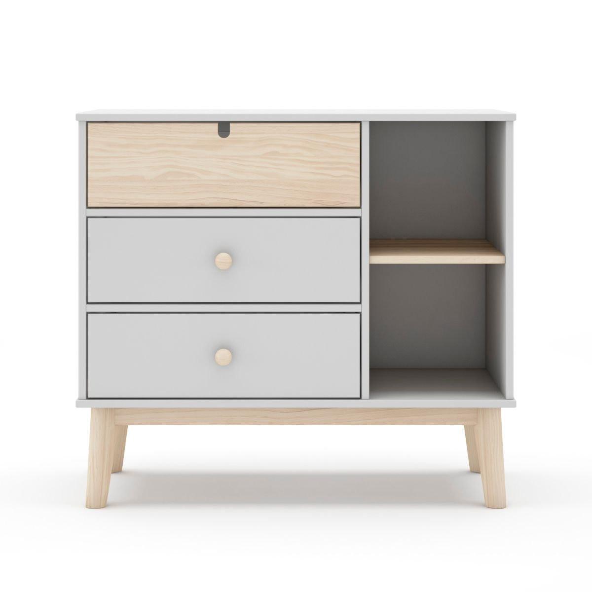 KOMMODE 3 Schubladen und 2 Fächer L90 cm - Estefania - Weiß, Holzwerkstoff (40/81/90cm) - Calicosy