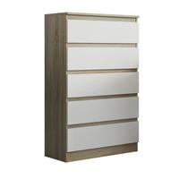KOMMODE ADRIANO 70/112/33 cm mit 5 Schubladen Sonoma Eiche - Weiß/Sonoma Eiche, Holzwerkstoff (70/112/33cm) - MASSENO