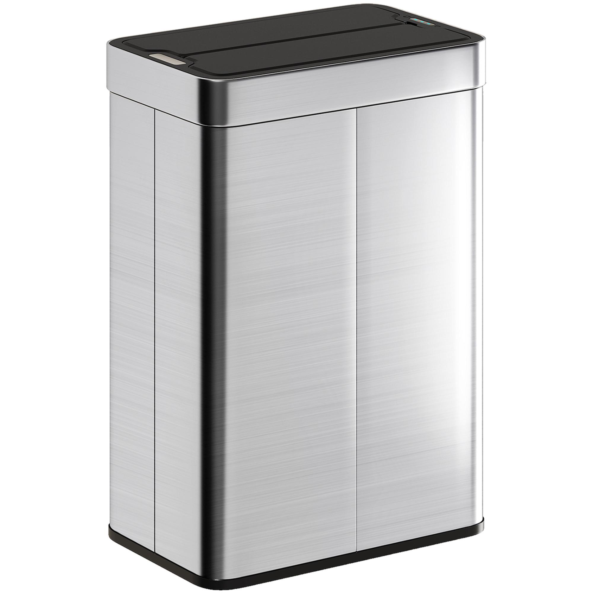 SENSOR Mülleimer 55L Abfalleimer mit Soft-Close-Schmetterlingsdeckel Edelstahl - Silberfarben, Metall (26.5/59/41cm) - HOMCOM