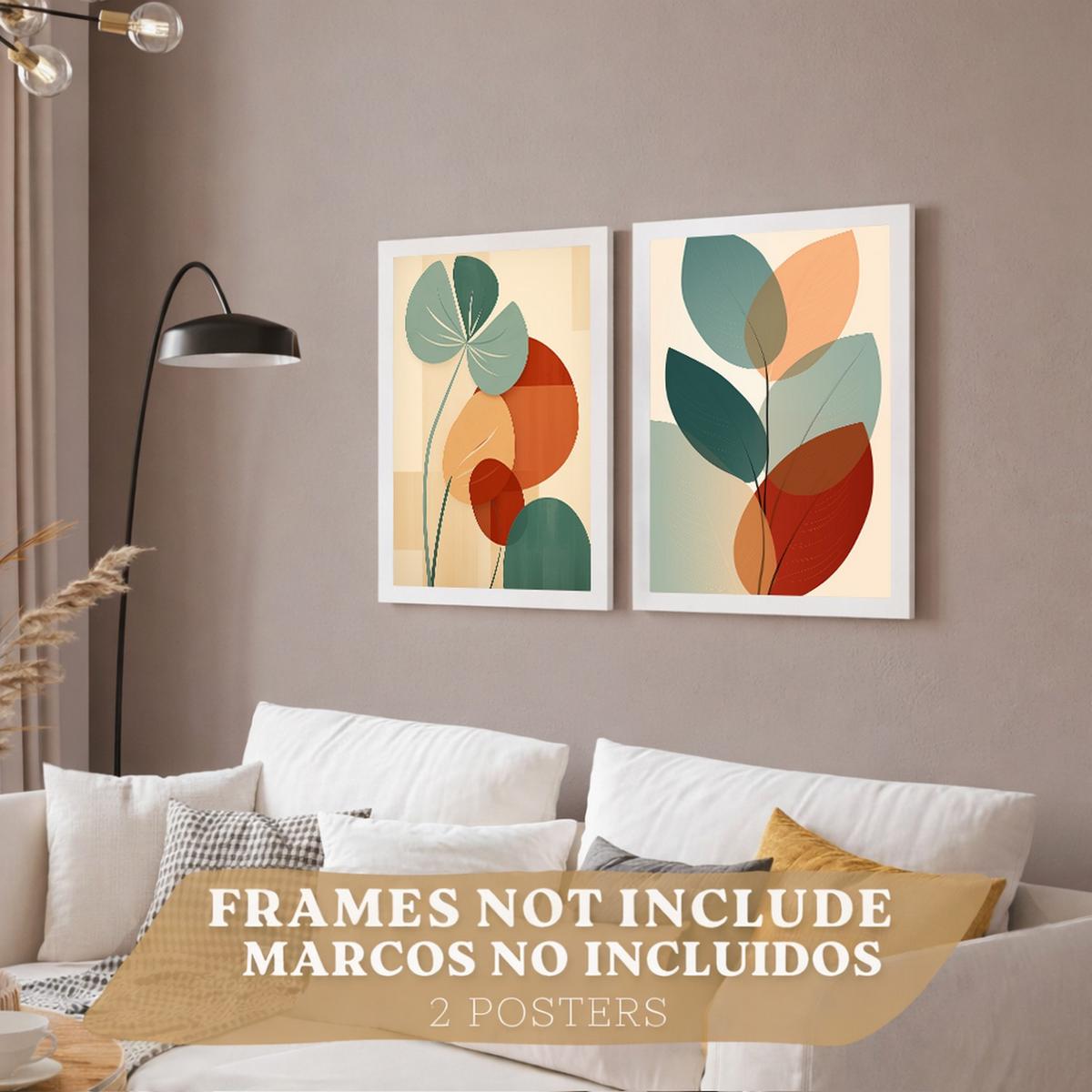 POSTER 2er-Set Wandbilder Blätter Pflanzen modern Wohnzimmer Deko, Schlafzimmer, Küche, Badezimmer Rahmenlos A3 - Klar, Papier (29.7/1/42cm) - Nacnic