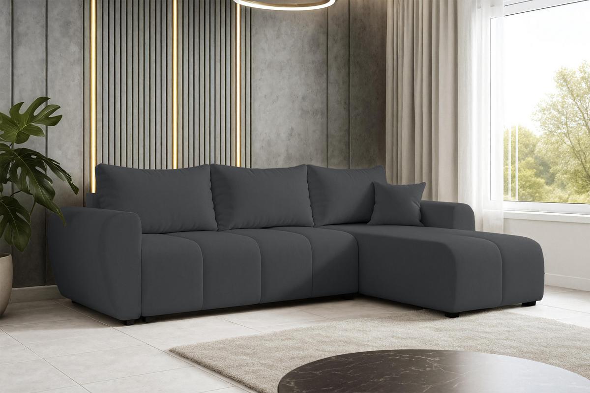 ECKSOFA L Form Malatya Dunkelgrau 246/145/80 cm stilvolle mit Schlaffunktion R - Dunkelgrau/Schwarz, Kunststoff/Textil (246/145cm) - AX Living