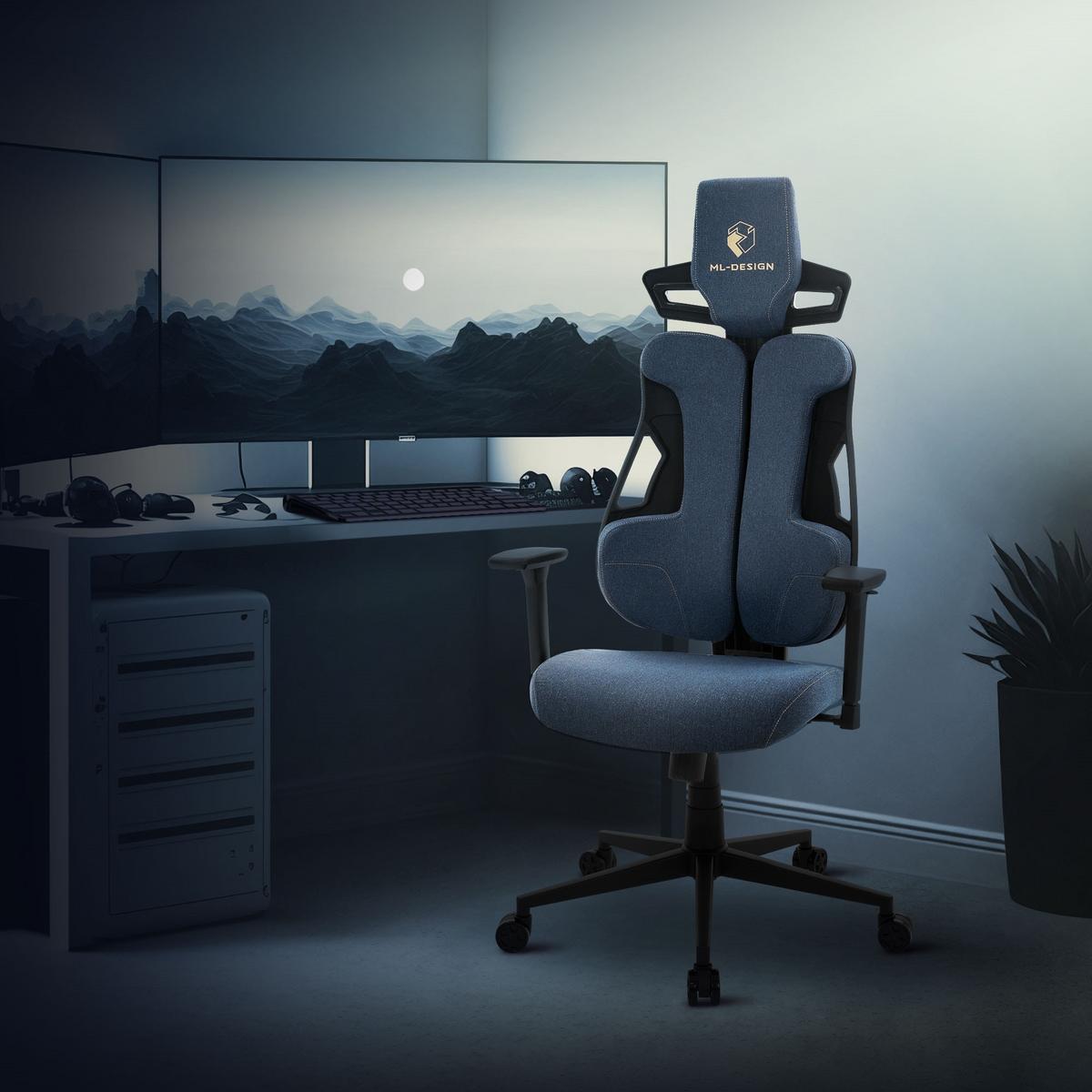 GAMINGSTUHL mit Stoffbezug in Blau Individuell Einstellbar - Blau/Schwarz, Kunststoff/Textil (69/142/68cm) - ML-DESIGN