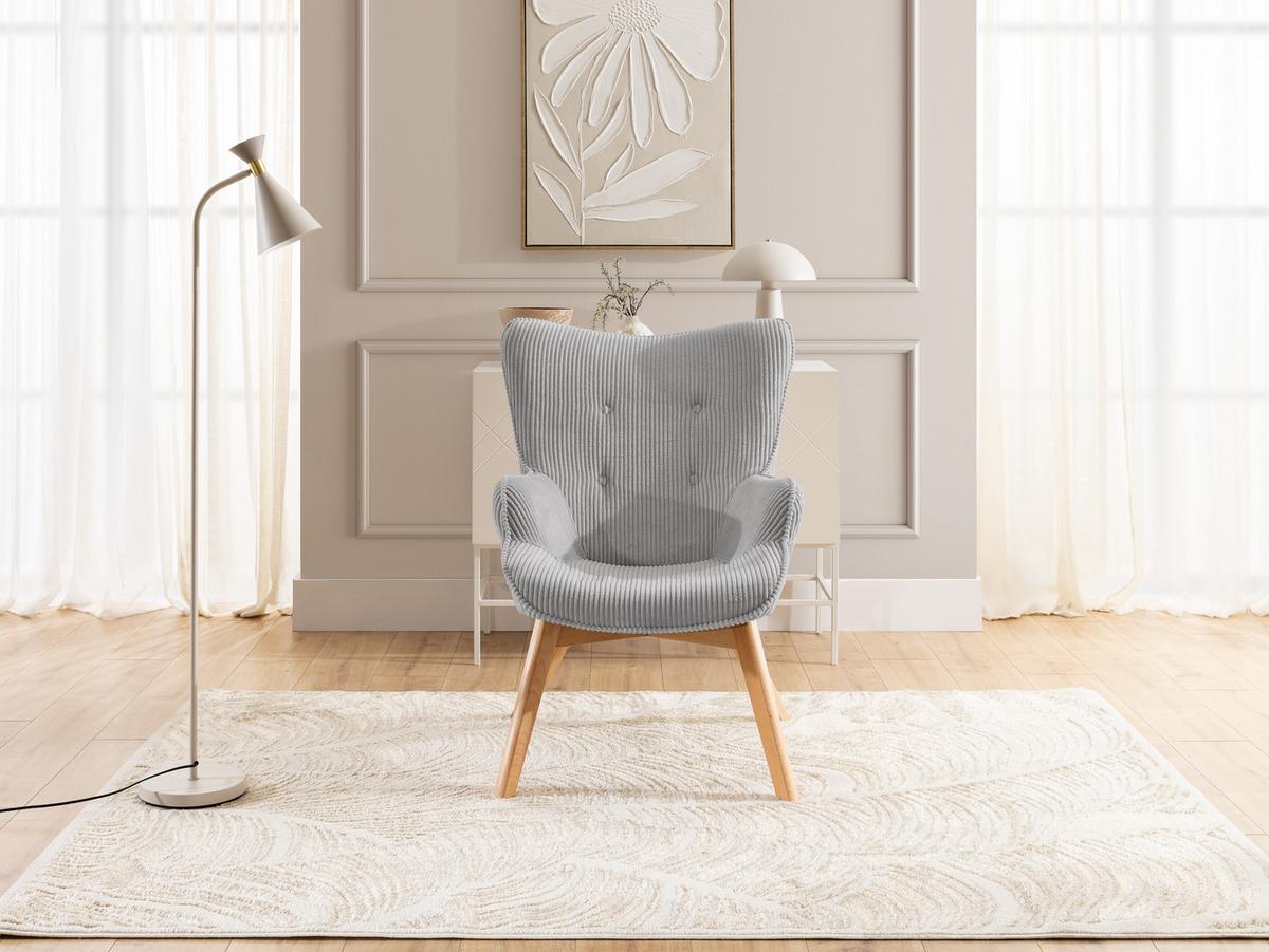 LOUNGESESSEL Lenari Hellgrau Cordstoff mit Füßen in Natur - Hellgrau/Naturfarben, Holz/Textil (71/96/86cm) - S-Style Möbel