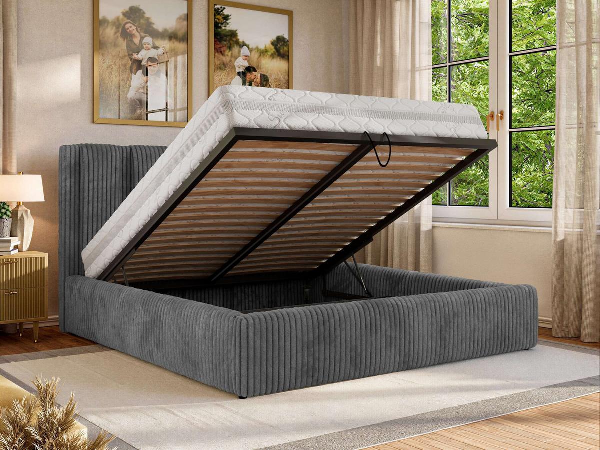 POLSTERBETT SAVINO CLASSIC 140/200 - Grau Cord - Multipocket-Matratze - Grau, Textil (140/200cm) - MKS