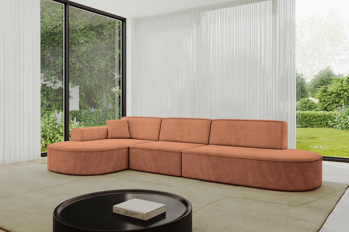 ECKSOFA Ottomane Links MARI-L2 - 328x171x79 cm Orange Velours - Schwarz/Orange, Holzwerkstoff/Kunststoff (328/171cm) - ALTDECOR