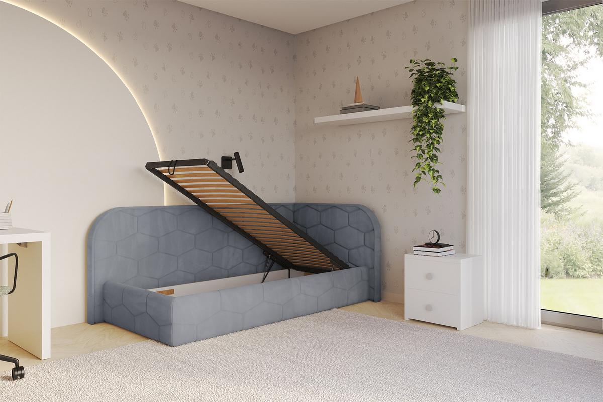 EINZELLBETT Jugendbett mit Bettkasten, Links - JAXY 100x200 Grau - Grau, Holzwerkstoff/Textil (100/200cm) - ALTDECOR