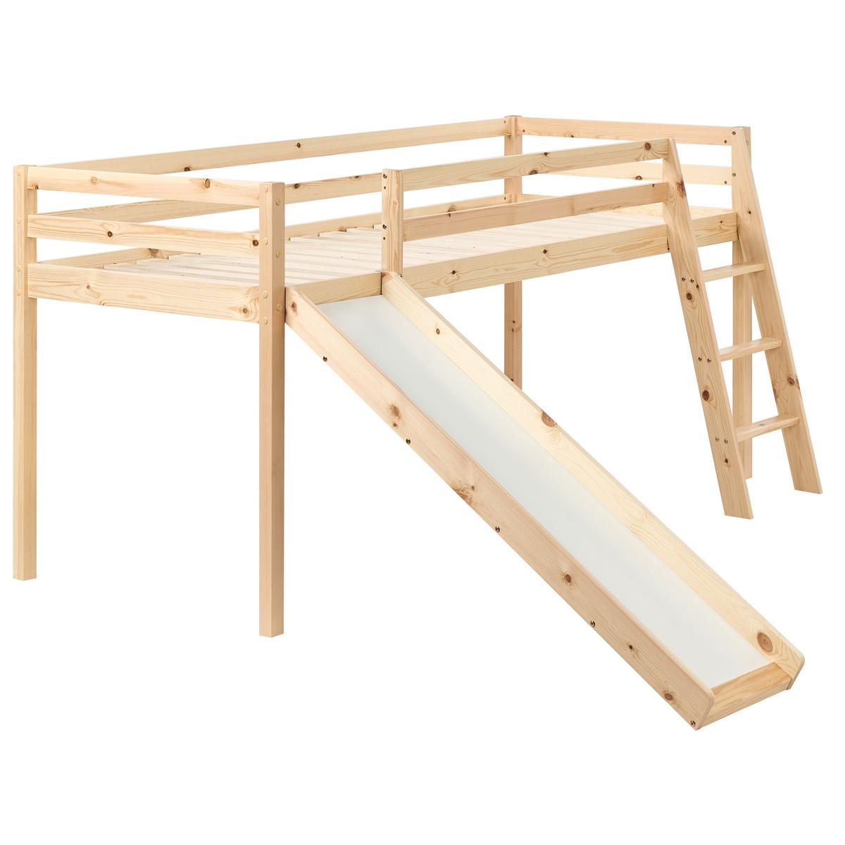 HALBHOCHBETT Kiefernholz 90/200 cm mit Rutsche Hellbraun Staple - Hellbraun, Holz (90/200cm) - Beliani