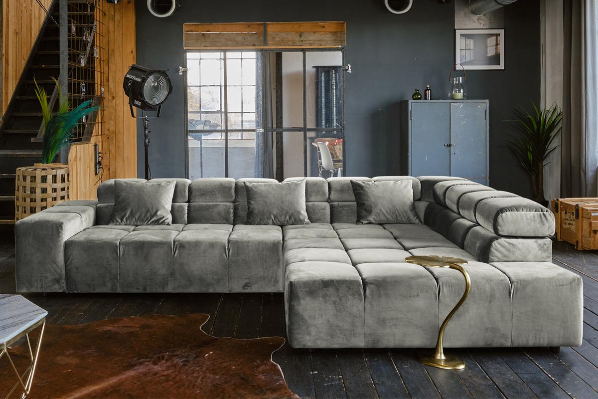 ECKSOFA NEVADA Silber Velvet - Silberfarben/Schwarz, Textil (319/215cm) - KAWOLA