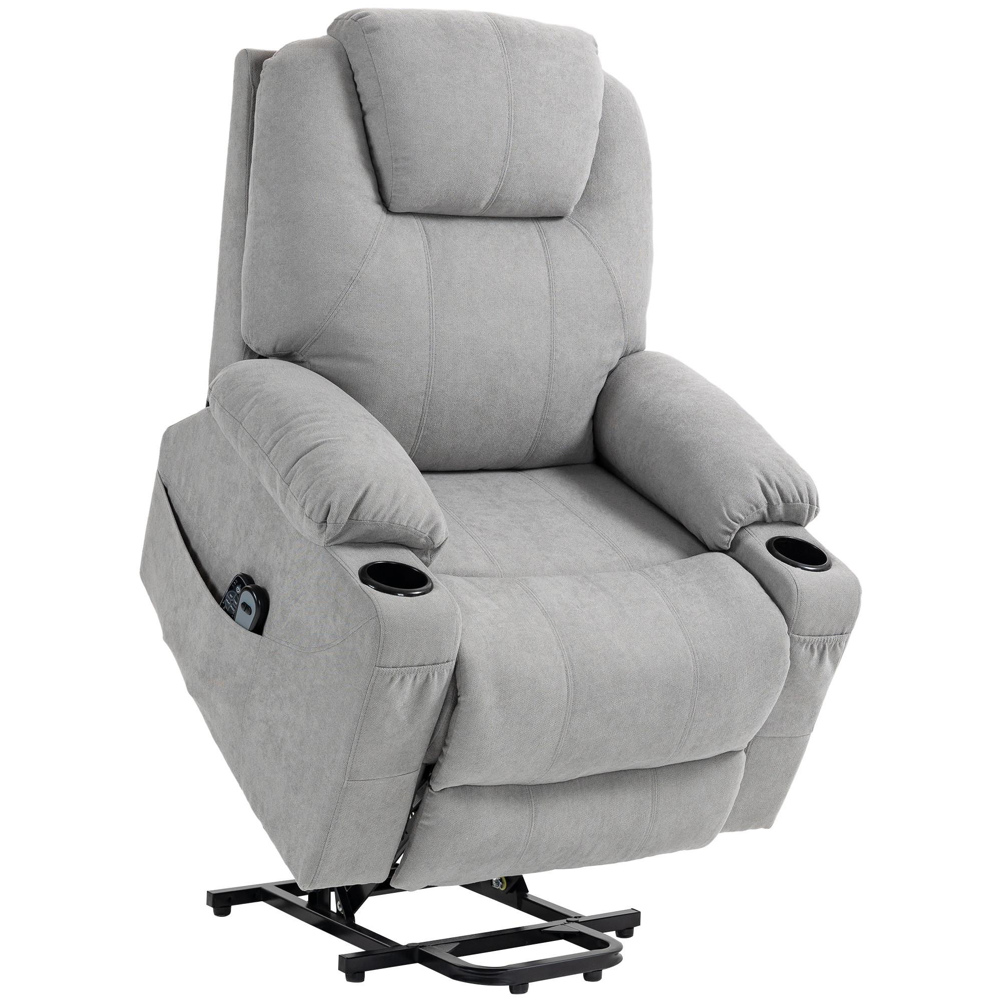 FERNSEHSESSEL mit Aufstehhilfe, Hellgrau - Hellgrau/Schwarz, Textil/Metall (90/107/101cm) - HOMCOM