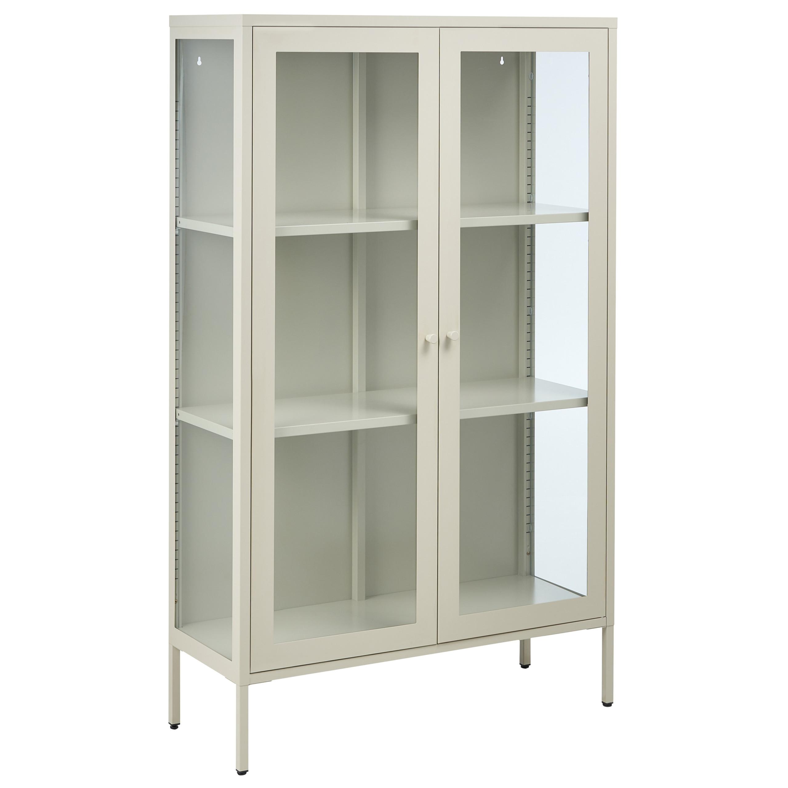 VITRINE mit Glastüren Metall 90 cm Hellbeige Nash - Beige, Metall (90/150/35cm) - Beliani