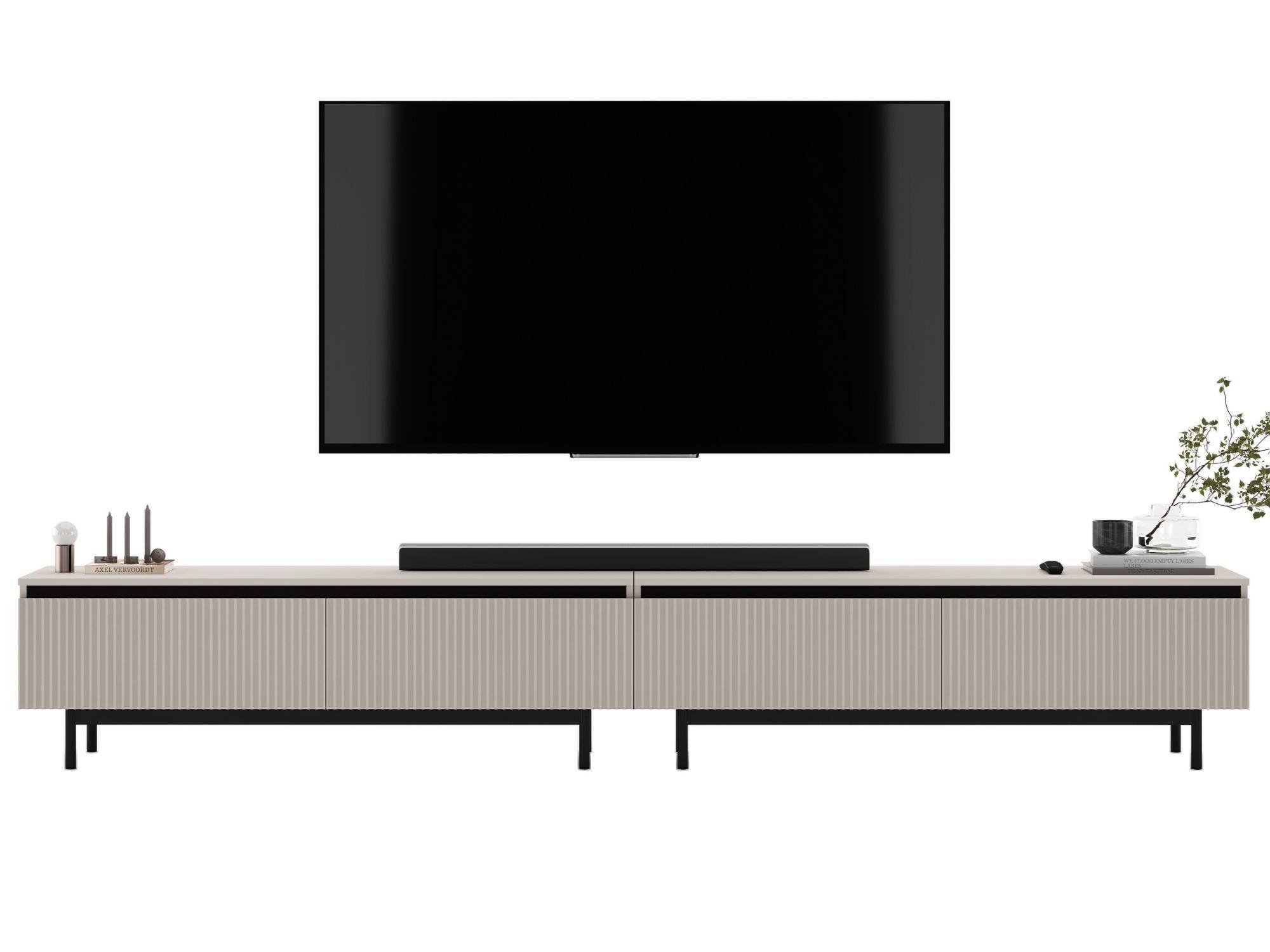 TV-LOWBOARD 2er-Set Selene Kaschmir matt 280 cm mit Metallrahmen - Kaschmir/Schwarz, Holzwerkstoff/Metall (280/44/35cm) - Meble Lindner