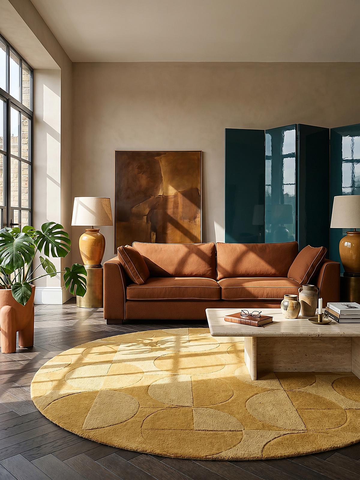 WOLLTEPPICH DEBEN, geometrisch, aus Wolle, Senfgelb, Ø 160 cm - Gelb, Textil (160/160cm) - KADIMA DESIGN