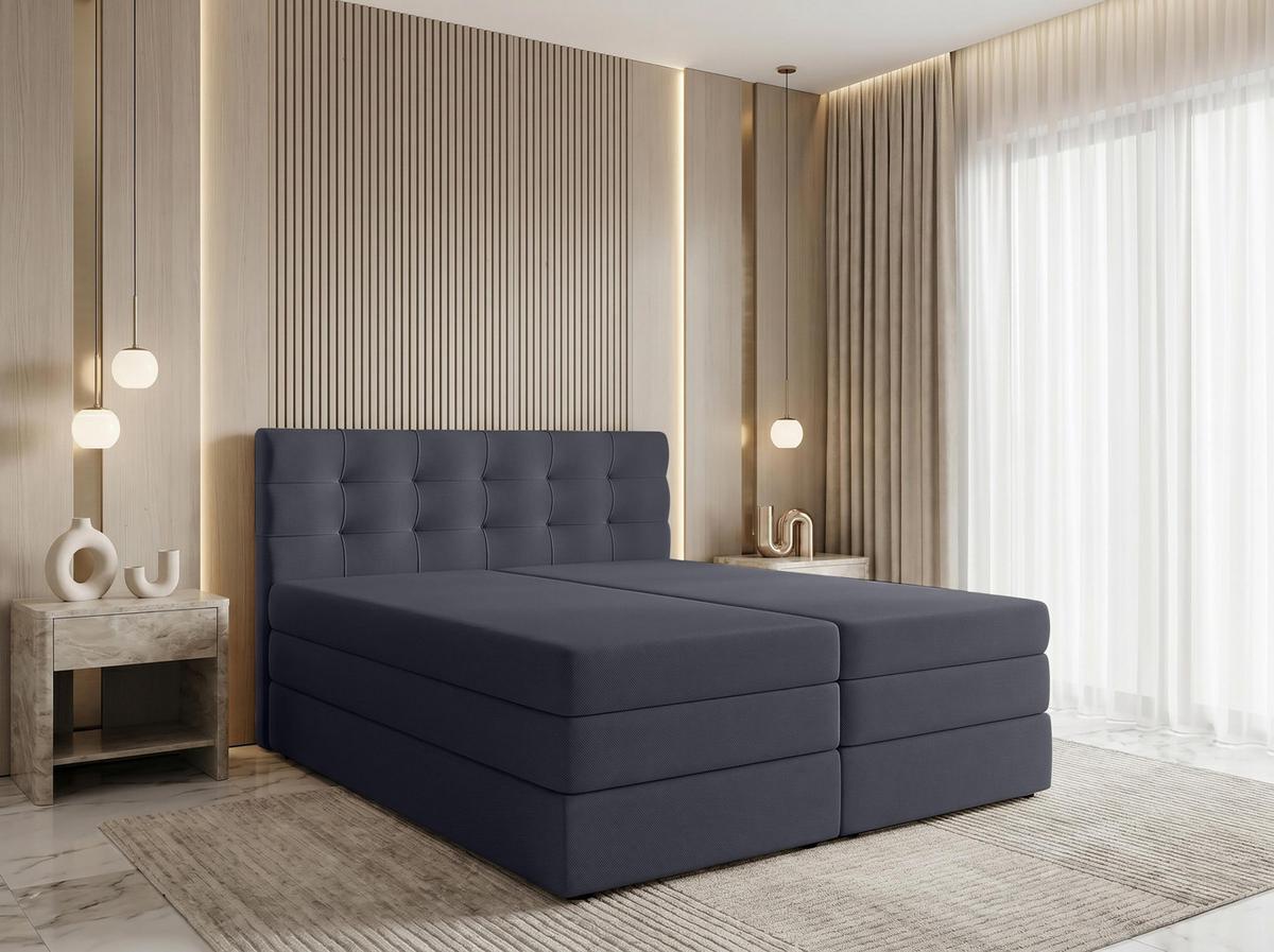 BOXSPRINGBETT FINIKE 140x200 cm mit Bettkasten und 2 Matratzen - Grau + TOPPER - Schwarz/Grau, Holz/Holzwerkstoff (140/200cm) - AX Living