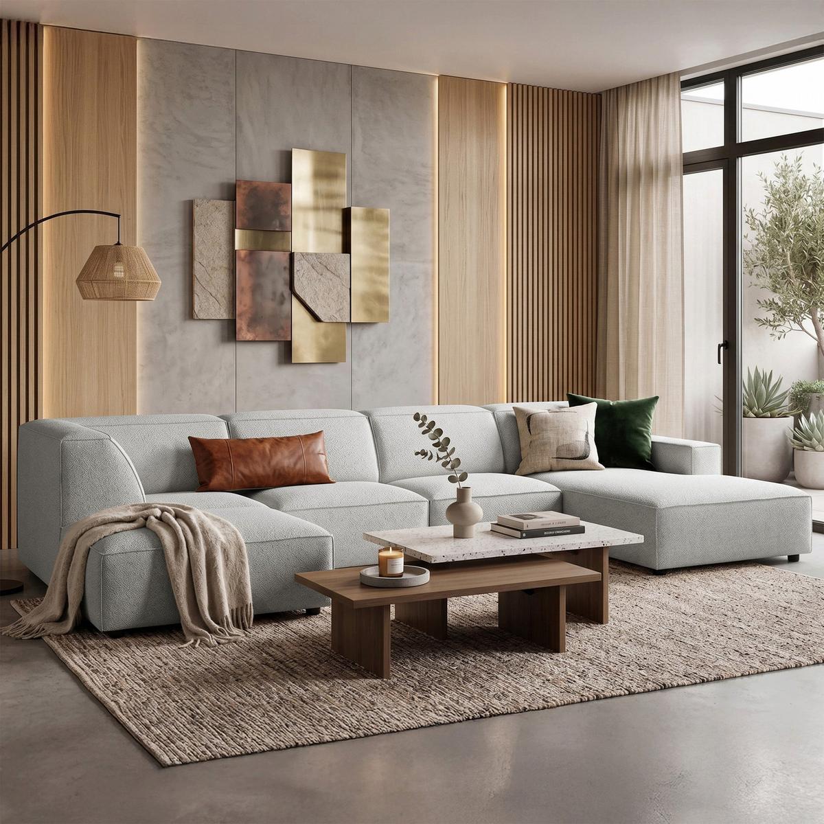 WOHNLANDSCHAFT Sellmo 366 cm - Hellgrau/Schwarz, Kunststoff/Textil (370/70/184cm) - Selsey