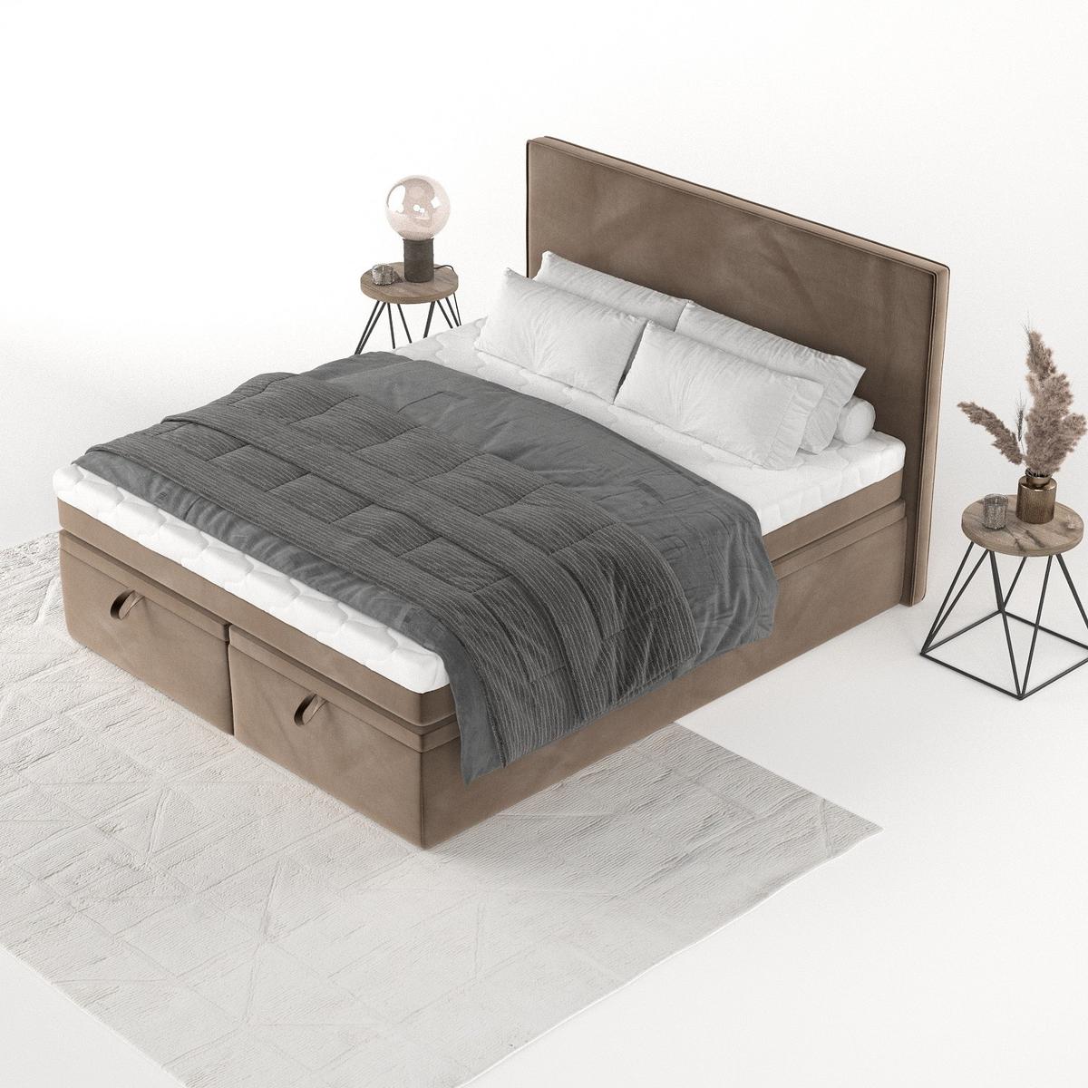 BOXBETT Zalla 140/200 cm Braun im Paros Stoff - Schwarz/Braun, Holz/Holzwerkstoff (140/200cm) - AltaBeds