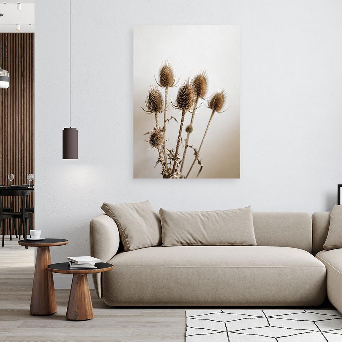 LEINWANDBILD Getrocknete Disteln Pflanzen in Beige 60x90cm - Beige, Textil (60/90cm) - Feeby