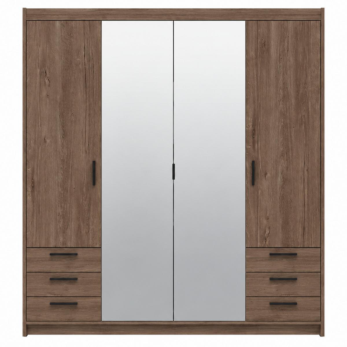 DREHTÜRENSCHRANK Elena mit 4 Türen, 6 Schubladen und Spiegel, 176 cm, Eiche Lefkas - Eichefarben, Holzwerkstoff (176/190/53cm) - Beautysofa