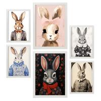 POSTER Set Mit 6 Kaninchen Und Hasen A3 & A4 Weißer Rahmen - Weiß, Papier (29/3cm) - Nacnic