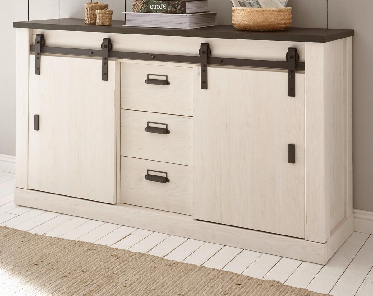 ESSZIMMER-SET weiß Pinie, anthrazit Landhaus, Wohnkombination 2-teilig - Anthrazit/Weiß, Holzwerkstoff/Metall (275/201/43cm) - Furn.Design