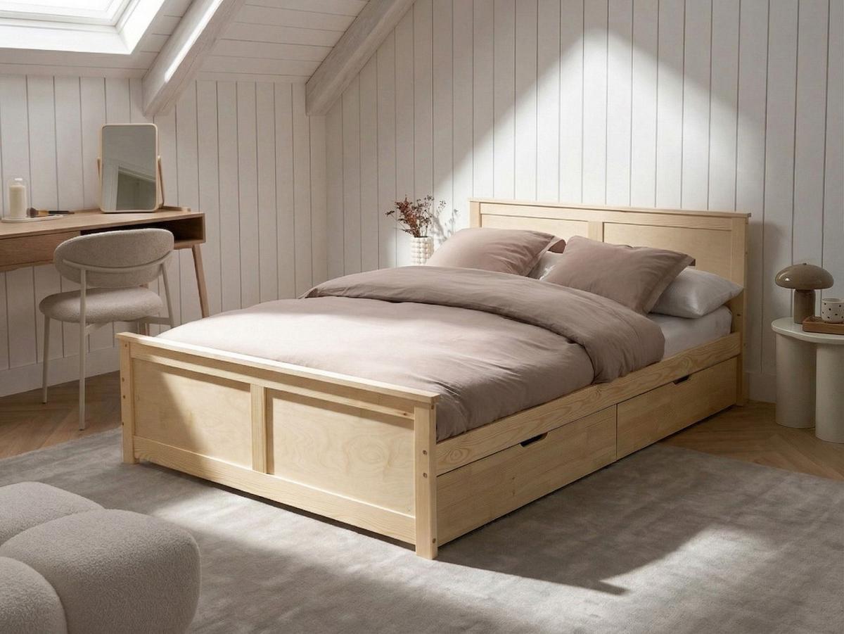 BETT mit 4 Schubladen 140/200 cm Kiefernholz Hellbraun Dauphin - Hellbraun, Holz (140/200cm) - Beliani