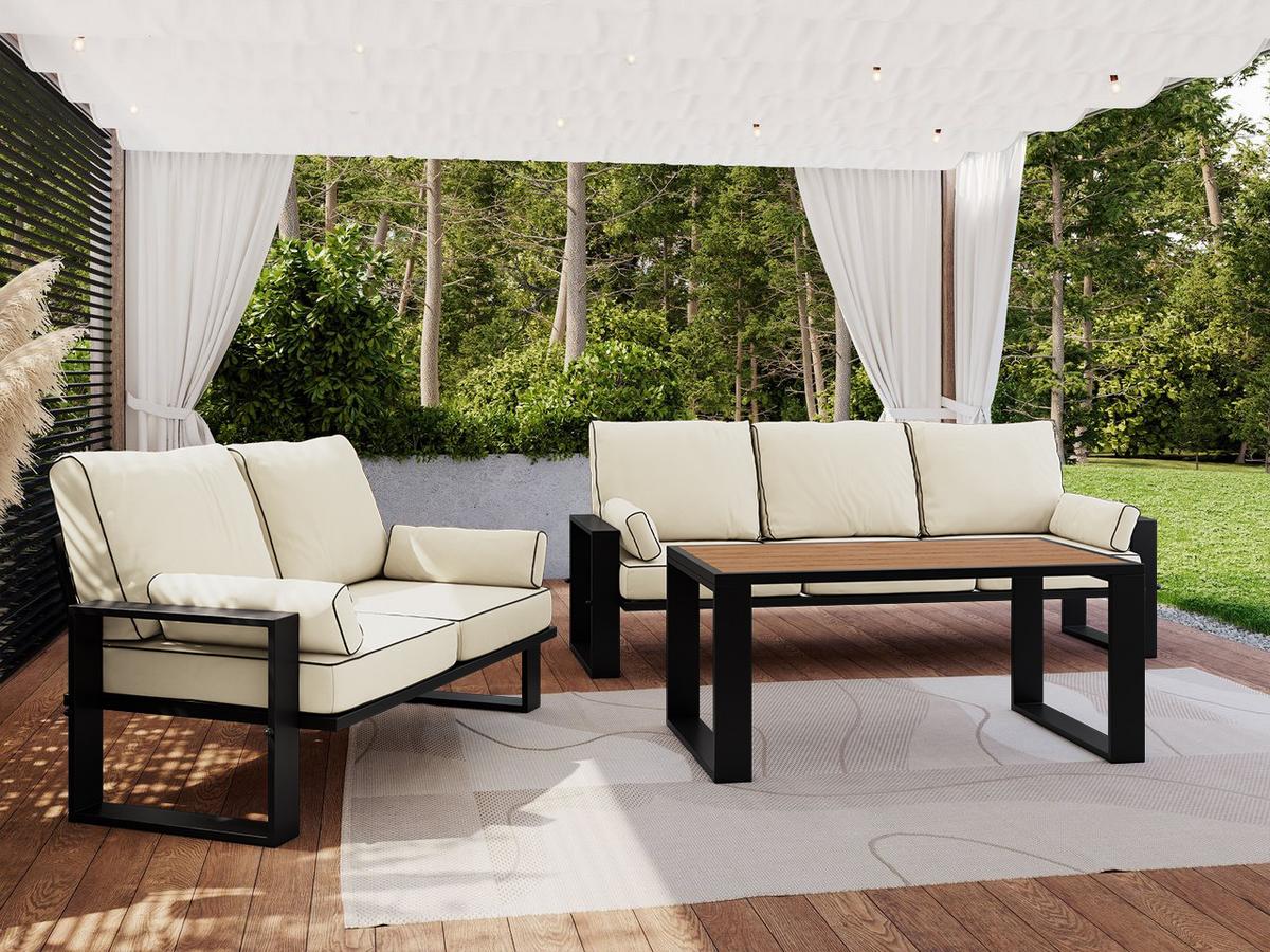 GARTENMÖBEL-SET ELBA: 1x Tisch, 2x Sofa - Beige - Beige, Textil - MKS