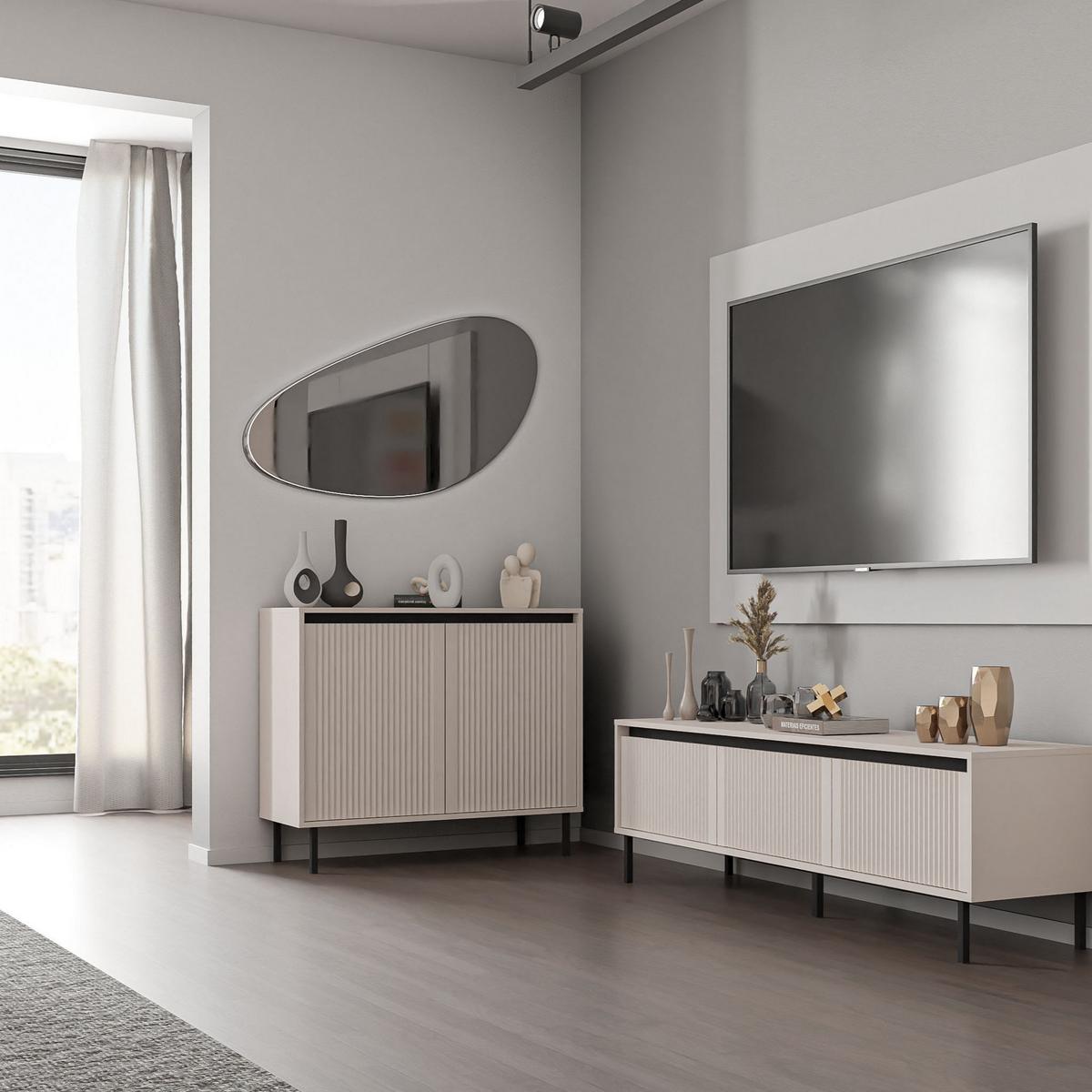 SIDEBOARD OSTIA 100/85/40cm 2 Türen Beige - Beige, Holzwerkstoff (100/85/40cm) - MASSENO