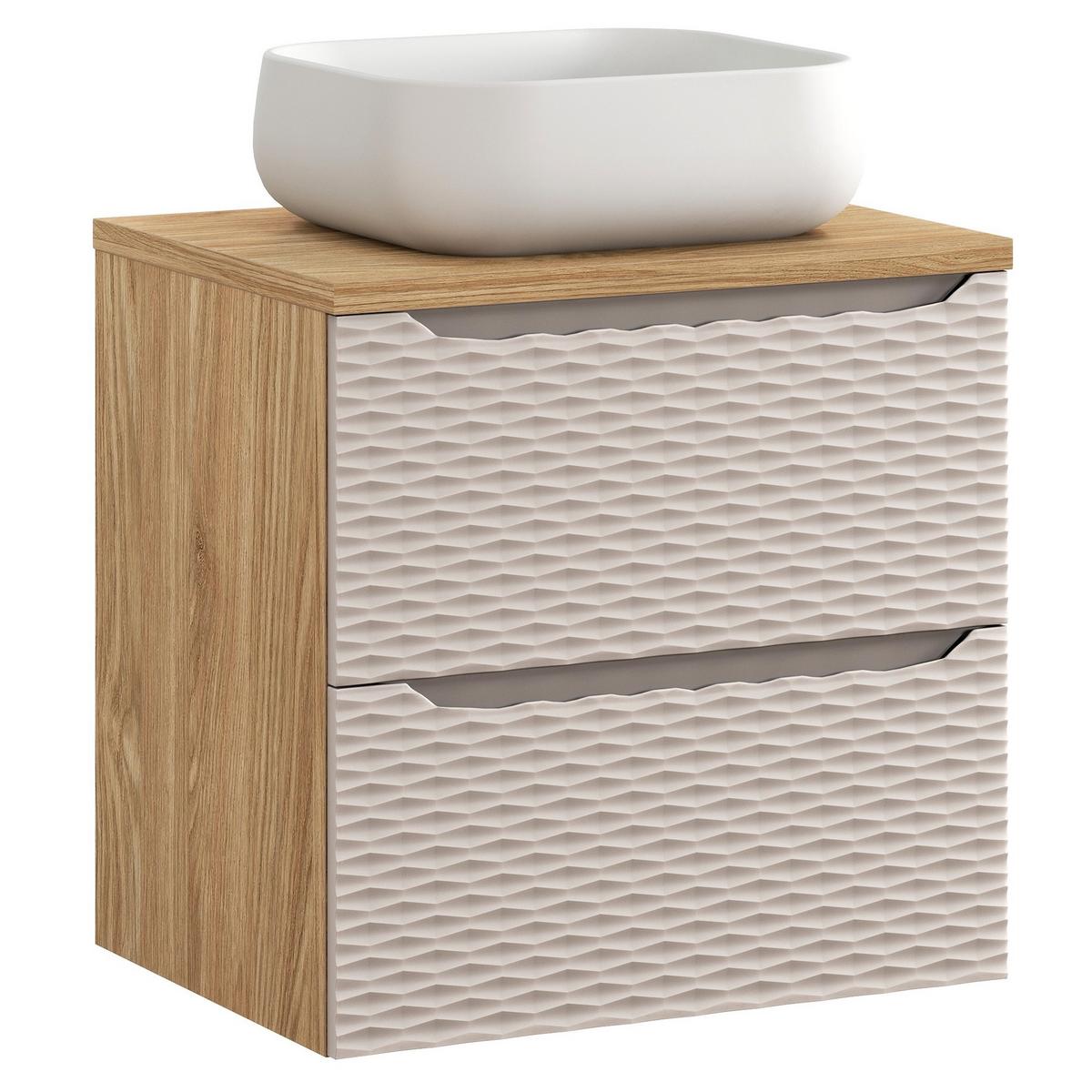 WASCHBECKENUNTERSCHRANK Ocean 2 Schubladen Cashmere mit Eiche - 60 x 46 x 59 cm - Kaschmir/Eichefarben, Holz (60/59/46cm) - Badplaats