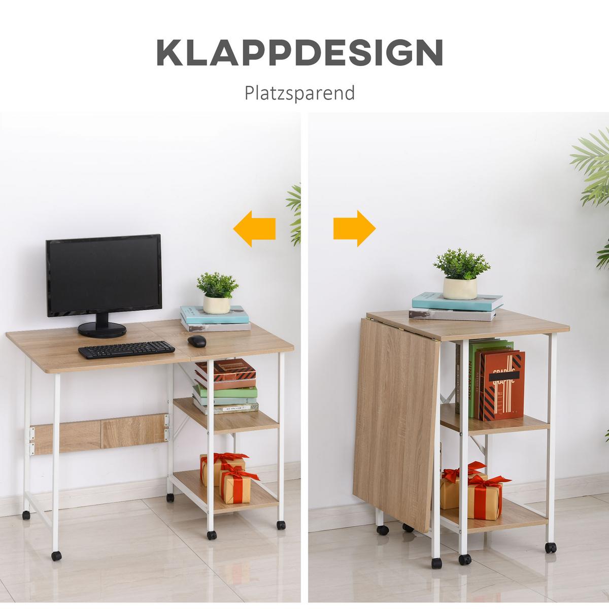 SCHREIBTISCH MDF, Weiß+Natur - Weiß, Kunststoff (107/55/76cm) - HOMCOM