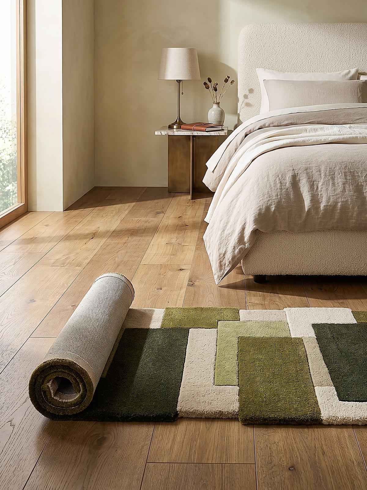 TEPPICHLÄUFER handgetuftet HALLEIN, Farbblöcke, Erdtöne-Grün, 66 x 300 cm - Grün, Textil (66/300cm) - KADIMA DESIGN