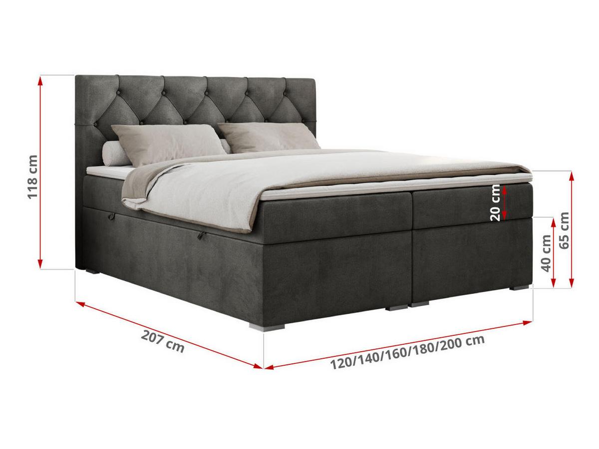 BOXBETT ALDA 160/200 Dunkelgrau Velvet - H3 - Dunkelgrau, Holz/Textil (160/200cm) - MKS