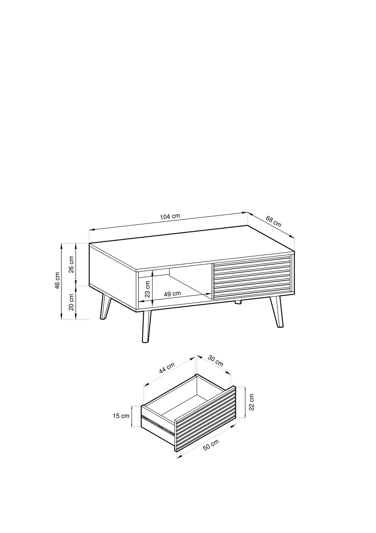 COUCHTISCH CONE mit Schubladen L104 - Eichefarben/Schwarz, Holzwerkstoff (68/104/46cm) - Lookway