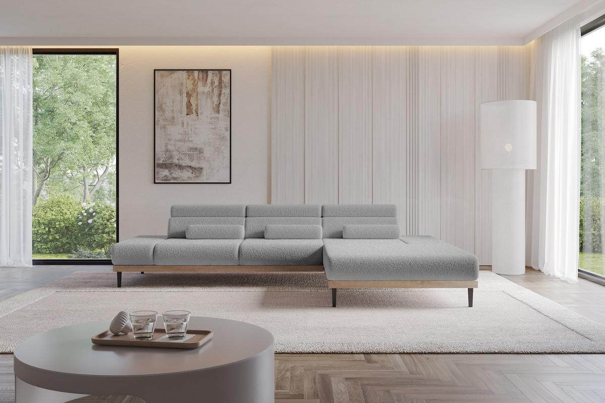 ELEKTRISCHES ECKSOFA Rechts MONA 316x205x85 Hellgrau Bouclé - Blaugrau/Hellgrau, Holzwerkstoff/Textil (316/205cm) - ALTDECOR