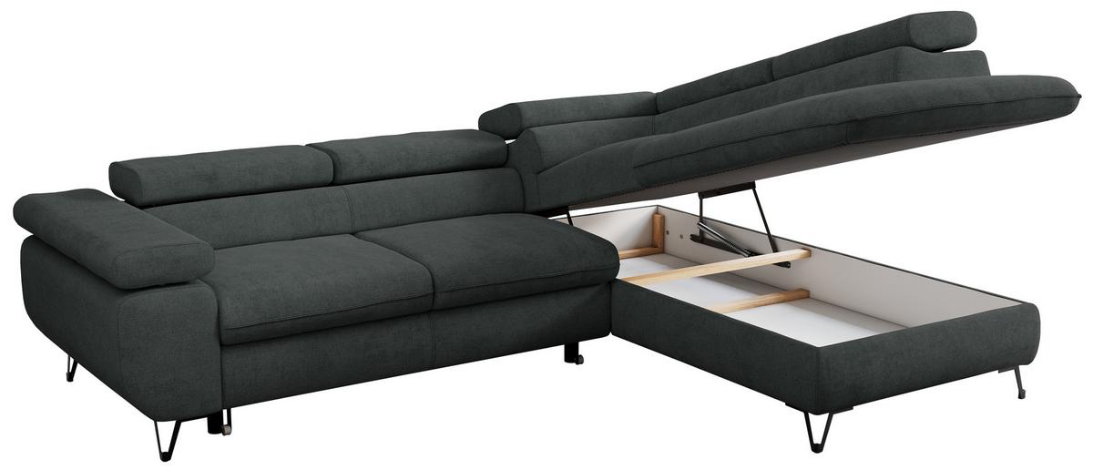 ECKSOFA PEDRO L Dunkelgrau Struktur - Rechts Seite - Dunkelgrau/Schwarz, Textil/Metall (273/208cm) - MKS
