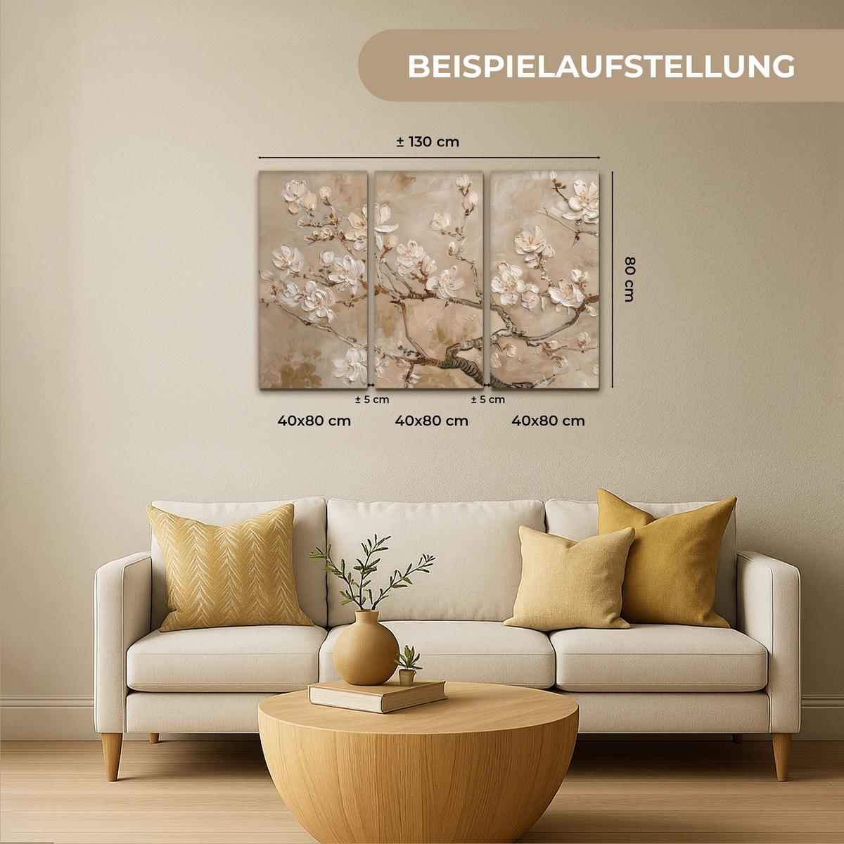 LEINWANDBILD 3er Set Beige - Blüte - Modern 120x80 cm - Beige, Textil (120/80cm) - MuchoWow