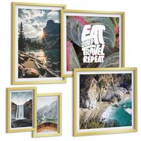 BILDER SET 5er Set - 50x50 cm & 20x30 cm & 40x60 cm Goldrahmen - Wasserfall Bergreise Natur - Goldfarben, Kunststoff (40/60cm) - TULUP