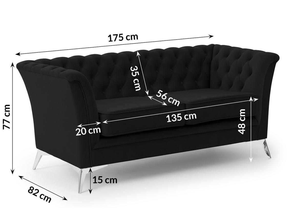 CHESTERFIELD-SOFA 2-sitzer Whitby Schwarz Samt mit silbernen Füßen - Silberfarben/Schwarz, Holz/Textil (175/78/82cm) - S-Style Möbel