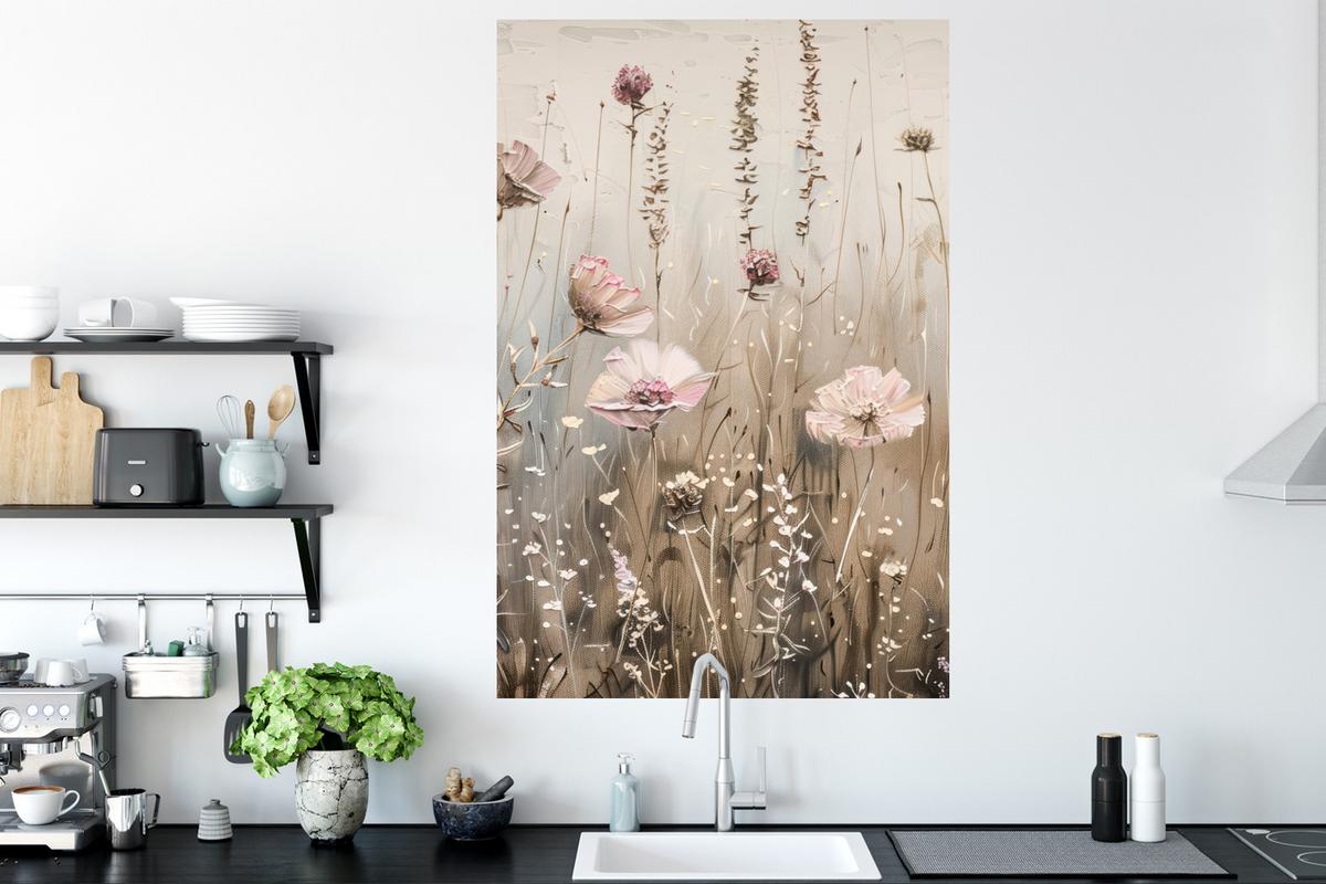 WANDTATTOO Blumen - Rosa - Modern - Beige Wandaufkleber 80x120 cm - Beige, Kunststoff (80/120/0.1cm) - MuchoWow