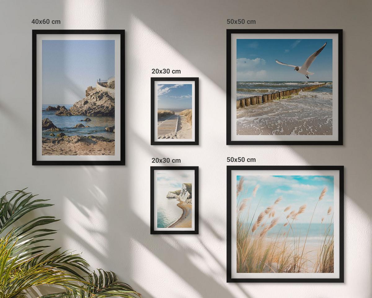 BILDER SET 5er Set - 50x50 cm & 20x30 cm & 40x60 cm Schwarzer Rahmen - Tropische türkisfarbene Inseln - Schwarz, Kunststoff (40/60cm) - TULUP