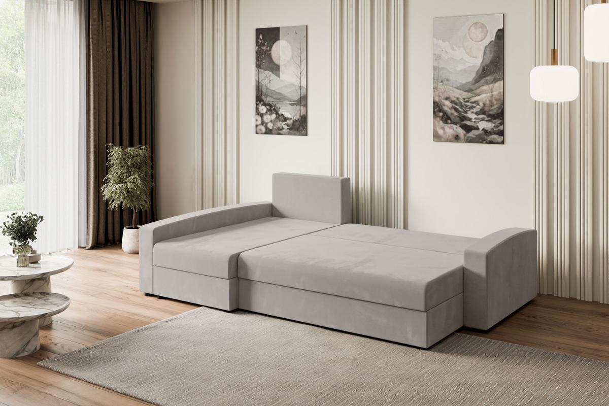 ECKSOFA mit Schlaffunktion und Bettkasten ALESIA-L 231x140x90 cm Hellbraun Velours - Hellbraun/Silberfarben, Holzwerkstoff/Kunststoff (231/140cm) - ALTDECOR