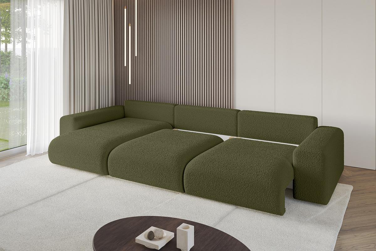 ECKSOFA Ottomane links ESKAR-L2 364x176x72 Olivgrün Bouclé - Schwarz/Olivgrün, Holzwerkstoff/Kunststoff (364/176cm) - ALTDECOR